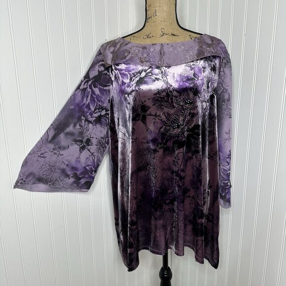 Level Eight Plus Purple Floral Velvet Top Sz 2X? Embellished Witchy Fairy Grunge - Picture 16 of 16